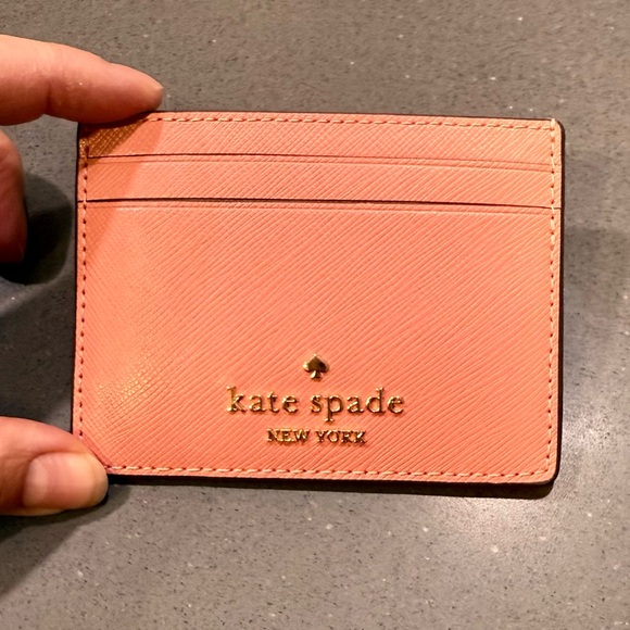 kate spade Handbags - kate spade Coral Salmon Pink Leather Card Holder Sleeve 4x3” EUC